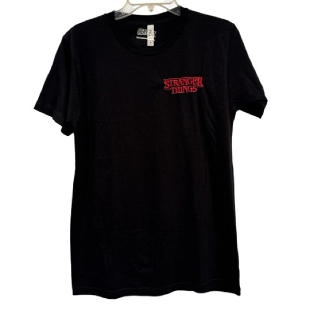 Stranger Things Black Short Sleeve Embroidered Logo Tee Medium NWOT